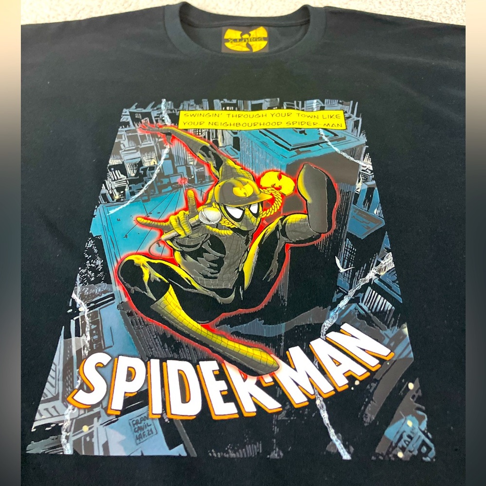 Neighborhood Spiderman & Wu-Tang Collab Protect Ya Neck Lyrics Comic Black Tee